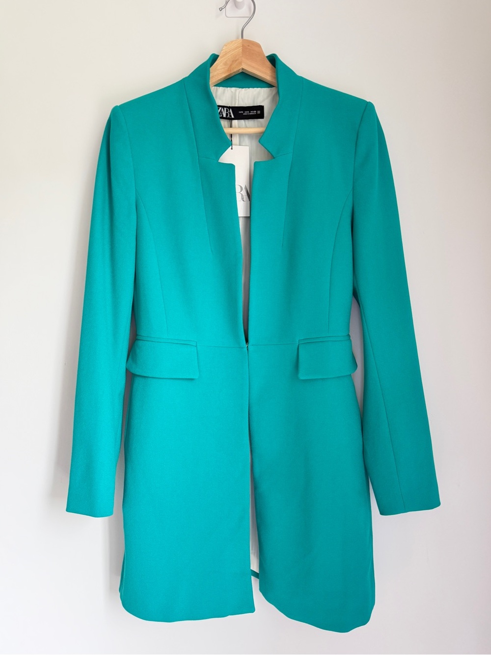 Zara Turquoise Teal Longline Blazer Size Small NWT